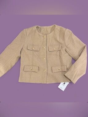 Imily Bela Cream White Tweed Cropped Blazer Jacket Gold Buttons Size S NWT